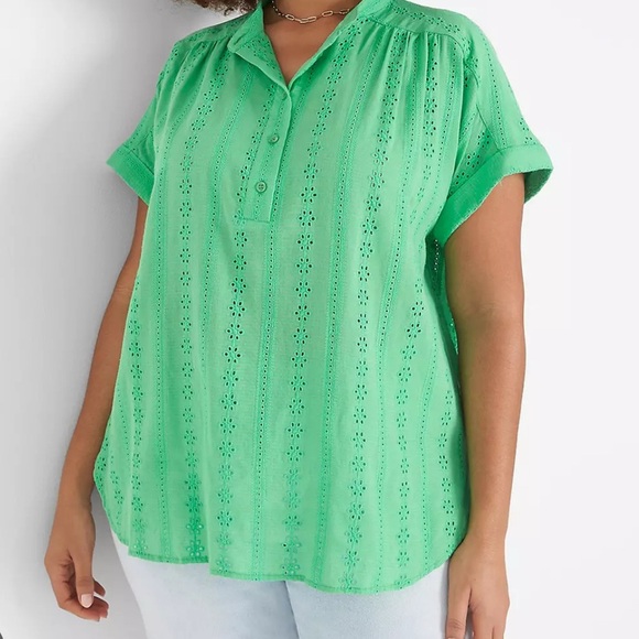 Lane Bryant Tops - Lane Bryant Size 28 Green Boxy Blouse with Cuffed Sleeves